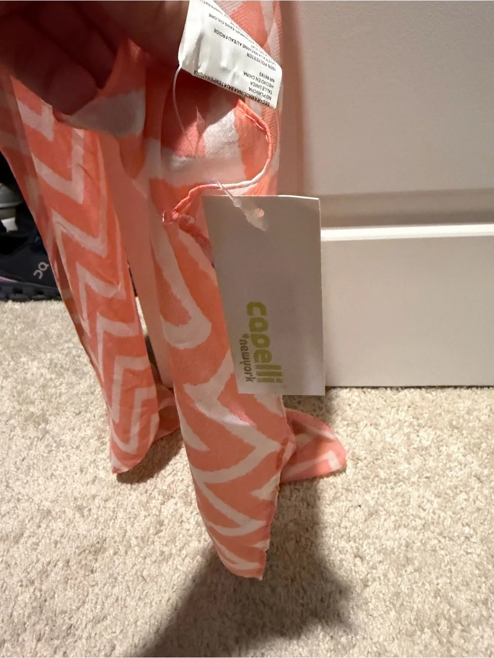 Capelli of New York Coral and White Chevron Scarf
